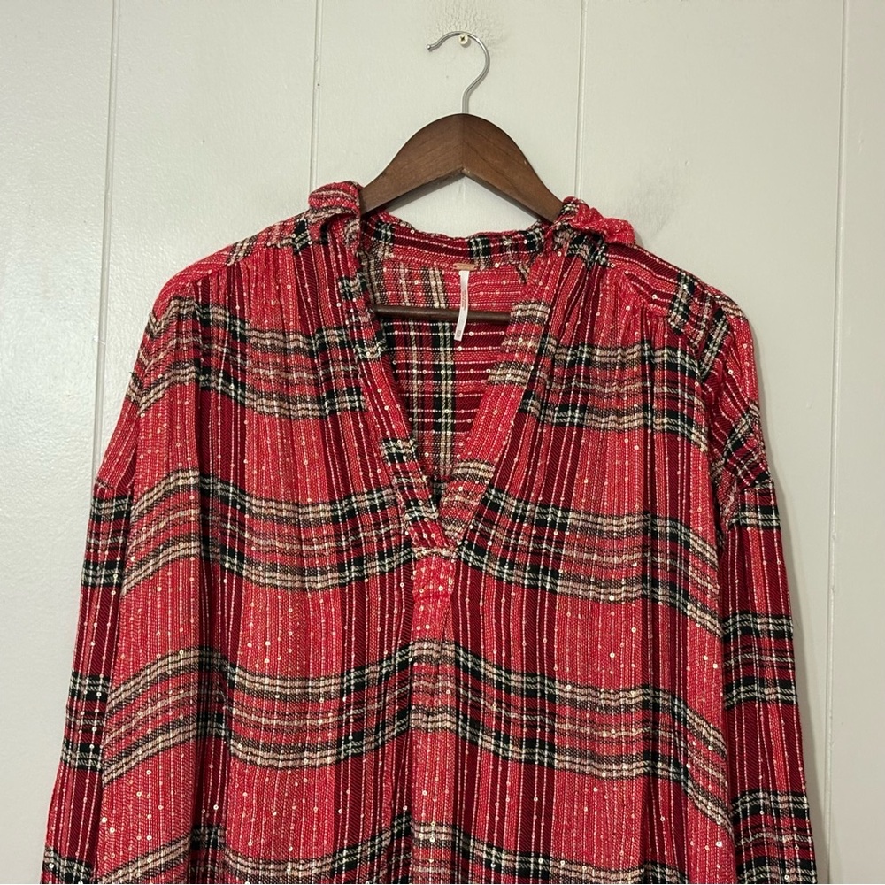 Free People Fearless Love Red Bell Sleeve Tunic Top Size XS Boho - Picture 5 of 13